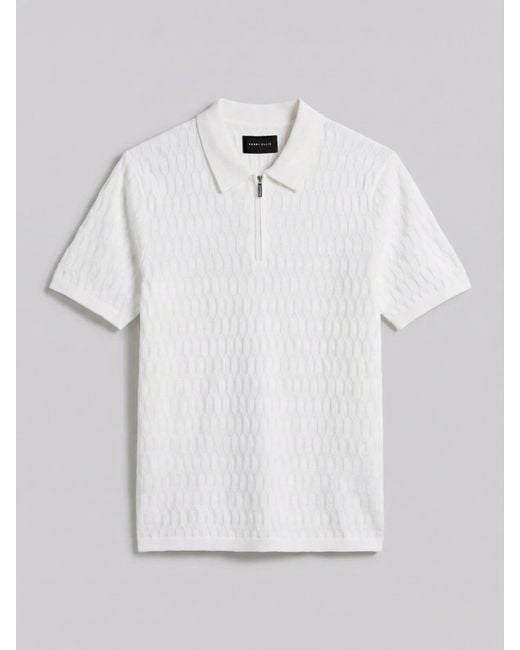 Perry Ellis Black Geometric Pattern Zip Sweater Polo for men