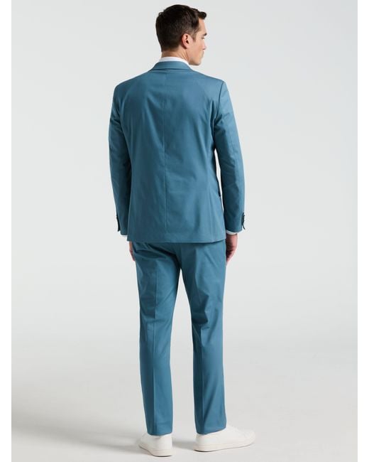 Perry Ellis Blue Slim Fit Solid Cotton Blend Suit Pants for men