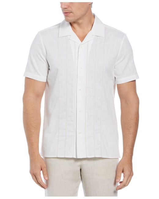 Perry Ellis White Chain Stitch Cotton Camp Shirt for men