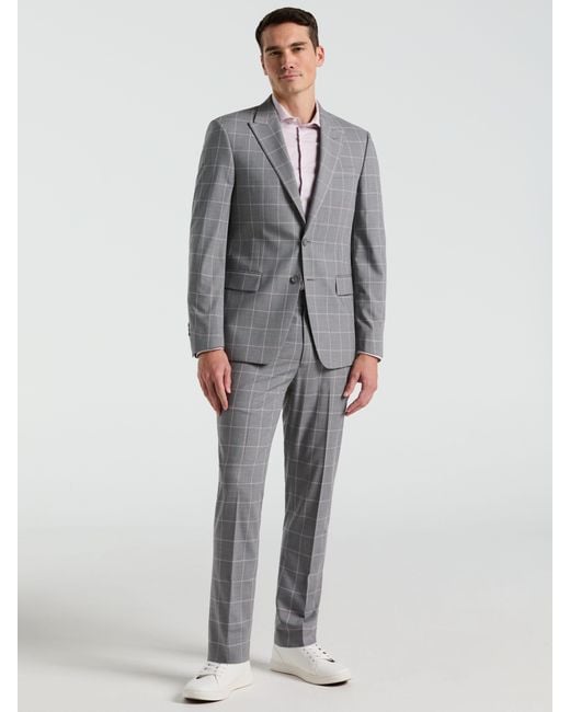 Perry Ellis Gray Slim Fit Windowpane Pattern Suit Jacket for men