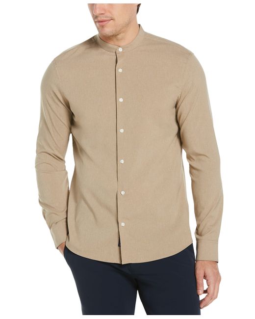 Perry Ellis Natural Untucked Total Stretch Slim Fit Banded Collar Shirt for men