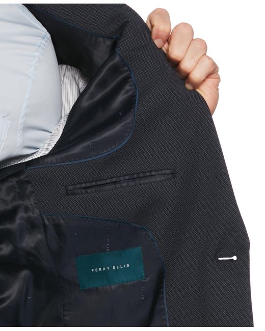 Perry Ellis Blue Slim Fit Pindot Stretch Knit Suit Jacket for men