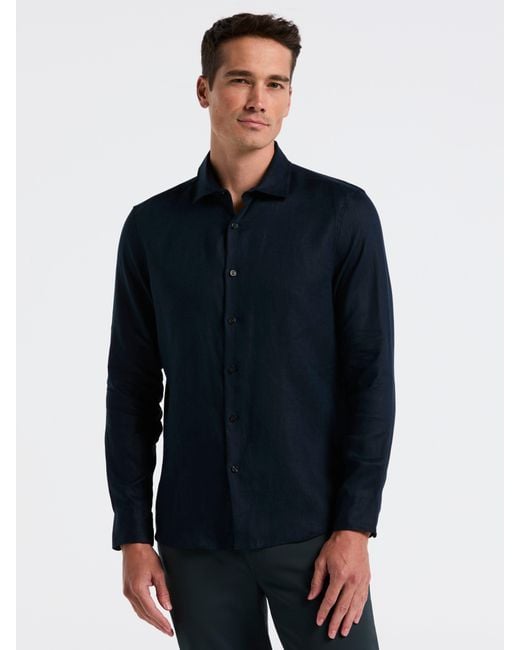 Perry Ellis Blue Linen Long Sleeve Shirt for men