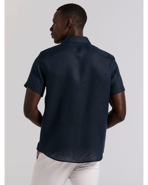 Perry Ellis Blue Linen Short Sleeve Shirt for men