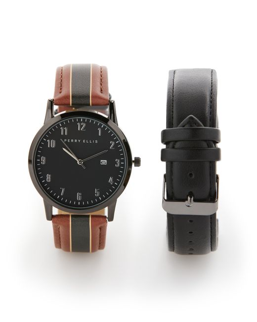 Perry Ellis Watch And Interchangeable Band Gift Set in Black for Men Lyst