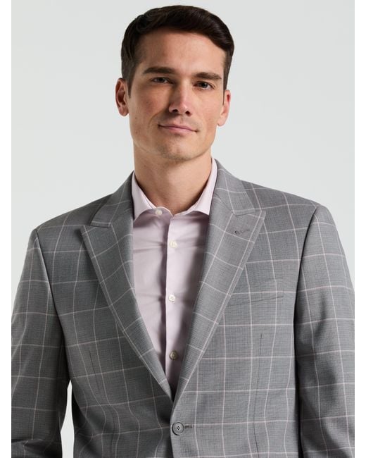 Perry Ellis Gray Slim Fit Windowpane Pattern Suit Jacket for men