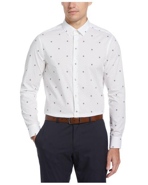 Perry Ellis White Cotton Floral Print Shirt for men