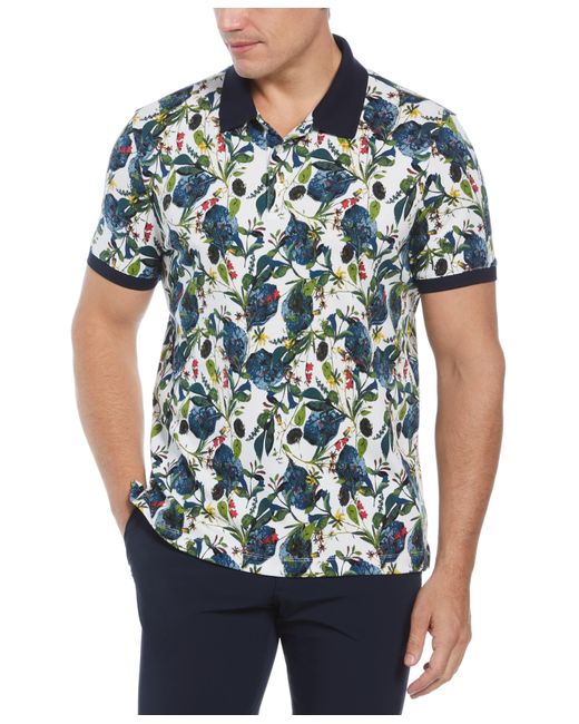 Perry Ellis Blue 'Wildflower Print Polo Cotton Shirt for men