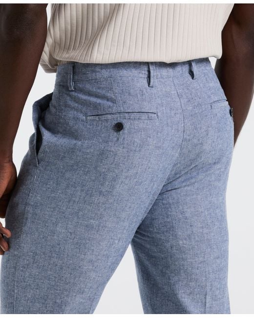 Perry Ellis White Slim Fit Flat Front Linen Blend Chino Pants for men