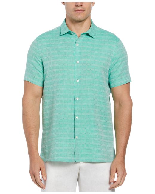 Perry Ellis Green Linen Blend Textured Shirt for men