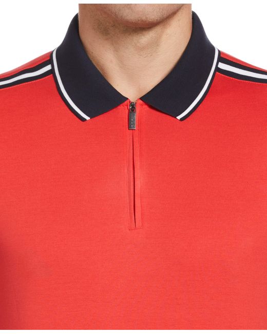 Perry Ellis Red Shoulder Tape Zip Polo for men