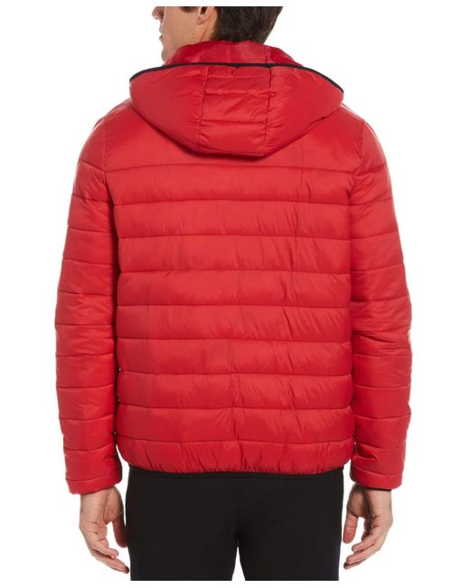 Perry Ellis Synthetic Lightweight Hooded Puffer Jacket in Scarlet (Red ...