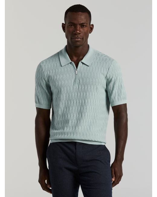 Perry Ellis Black Geometric Pattern Zip Sweater Polo for men