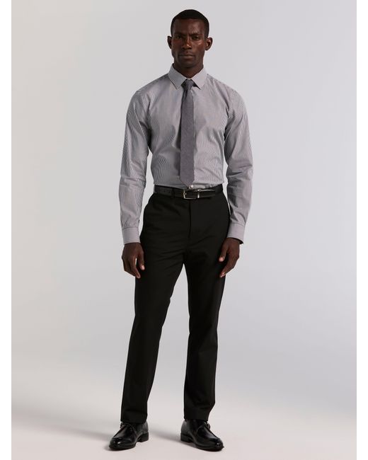 Perry Ellis Men's Gray Slim Fit Bengal Stripe Cotton Dress Shirt
