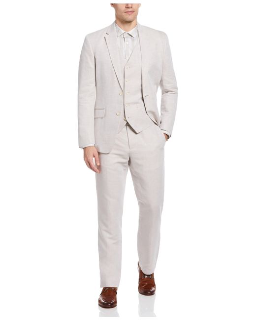 Perry Ellis White Linen Blend Solid Twill Suit for men