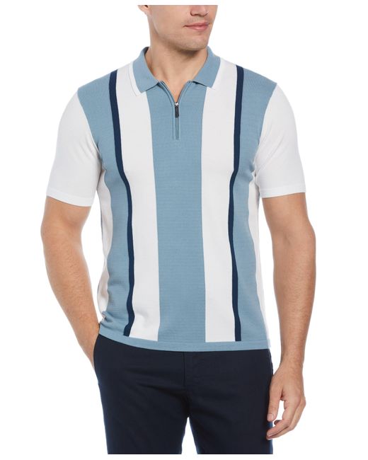 Perry Ellis Blue Rib Collar Multi Stripe Polo Shirt for men