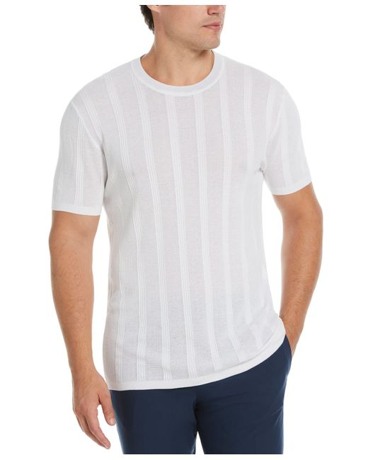 Perry Ellis White Tech Knit Striped Crew Neck Shirt for men