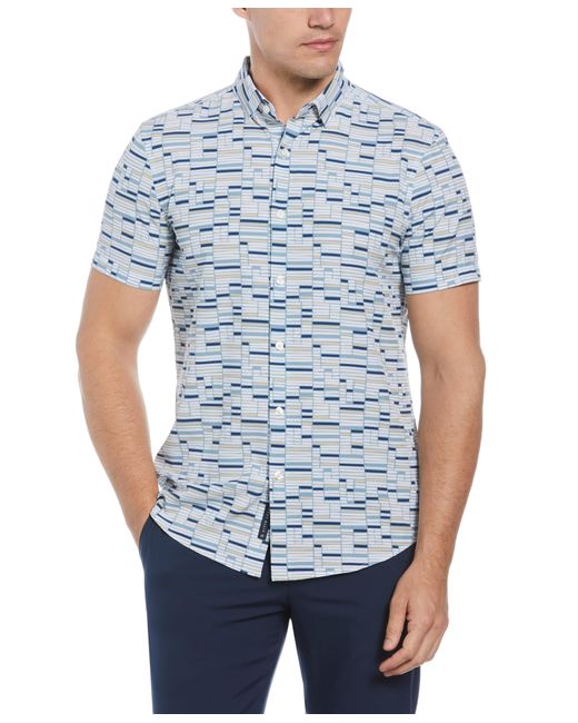 Perry Ellis Blue Total Stretch Slim Fit Geo Tile Print Shirt for men