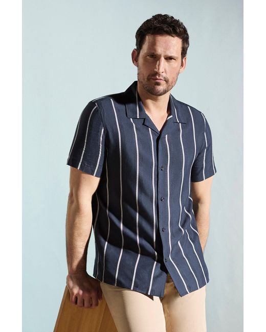 Perry Ellis Blue Ecoveroâ Striped Camp Collar Shirt for men