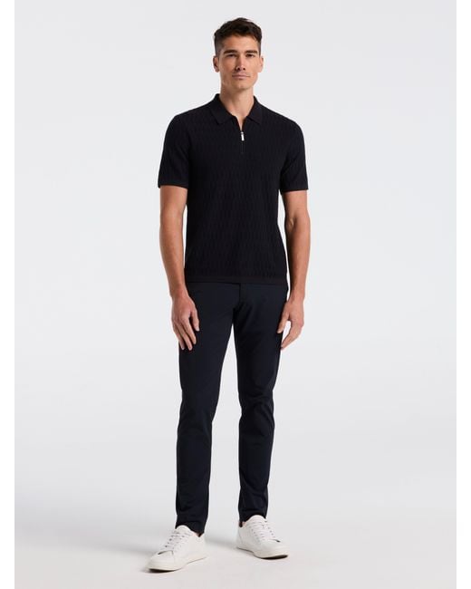 Perry Ellis Black Geometric Pattern Zip Sweater Polo for men