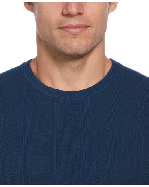 Perry Ellis Blue Tech Knit Striped Crew Neck Shirt for men
