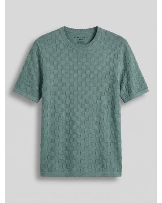 Perry Ellis Gray Square Pattern Crew Neck Sweater T-Shirt for men