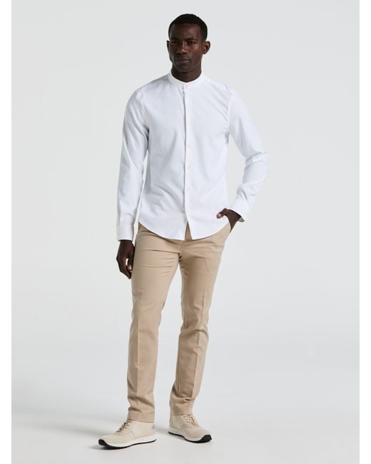 Perry Ellis White Tall Untucked Total Stretch Slim Fit Banded Collar Shirt for men