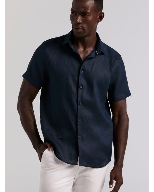 Perry Ellis Blue Linen Short Sleeve Shirt for men
