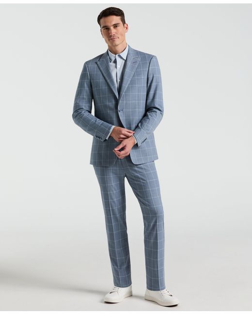 Perry Ellis Blue Slim Fit Windowpane Pattern Suit Jacket for men