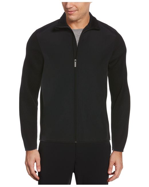 Perry Ellis Black Solid Stretch Full-Zip Fleece Jacket for men