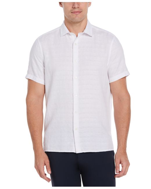 Perry Ellis White Linen Blend Textured Shirt for men