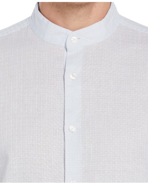 Perry Ellis White Dobby Linen Shirt With Band Collar for men
