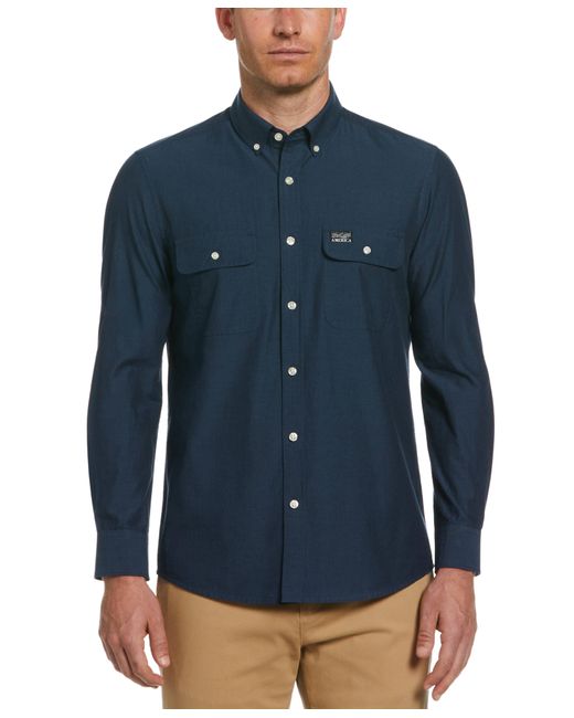 Perry Ellis Blue Cotton Washed Oxford Shirt for men