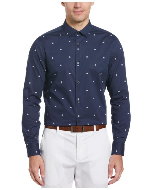 Perry Ellis Blue Cotton Floral Print Shirt for men