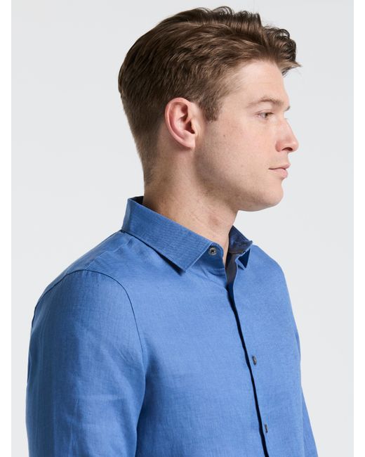 Perry Ellis Blue Linen Long Sleeve Shirt for men