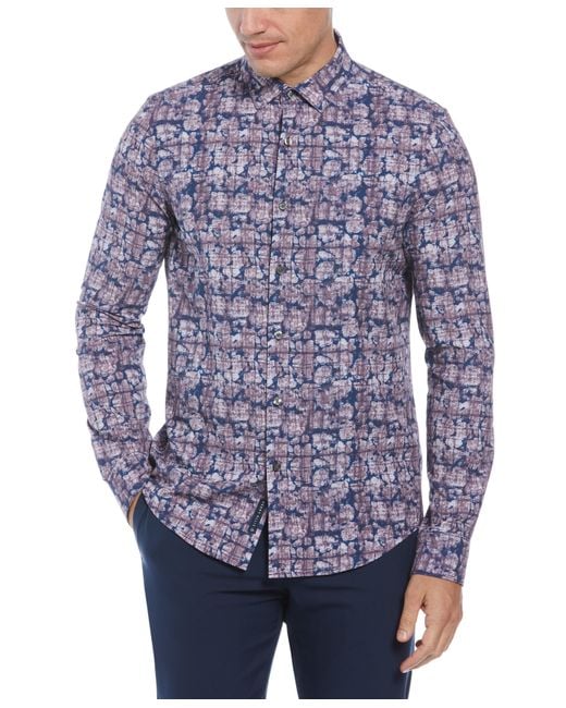 Perry Ellis Blue Total Stretch Slim Fit Abstract Floral Print Shirt Pants for men
