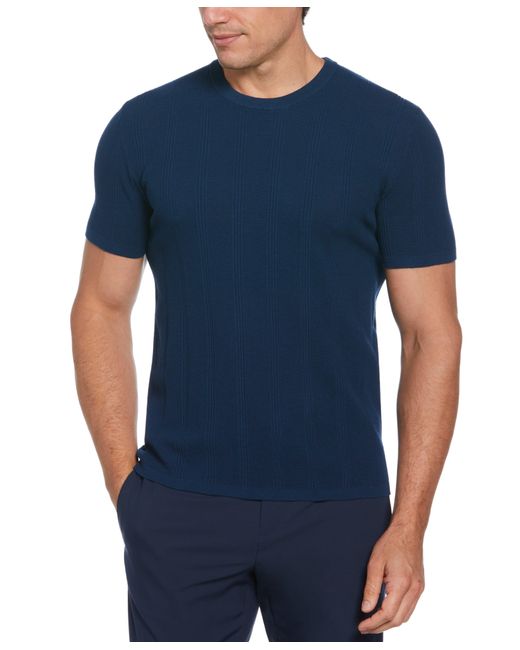 Perry Ellis Blue Tech Knit Striped Crew Neck Shirt for men