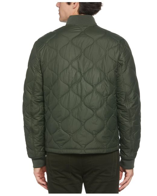 Perry Ellis Green Quilted Bomber Jacket for men