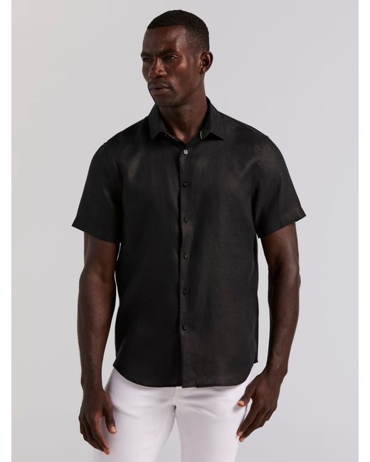 Perry Ellis Black Linen Short Sleeve Shirt for men