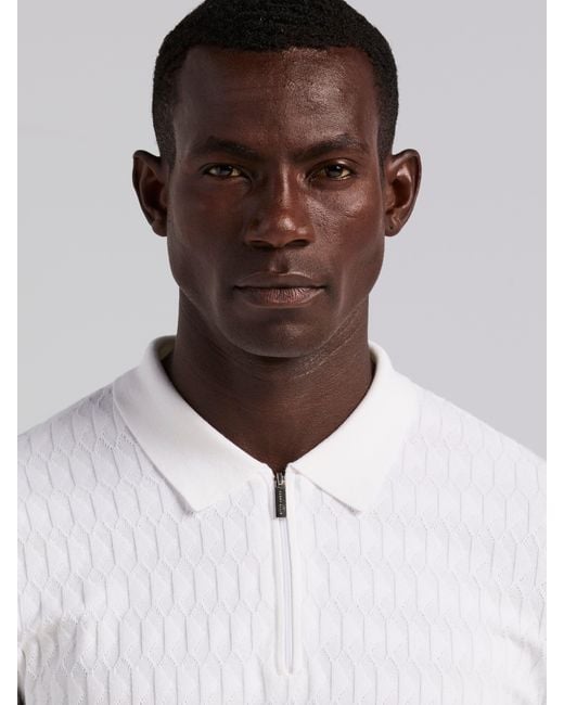 Perry Ellis Black Geometric Pattern Zip Sweater Polo for men