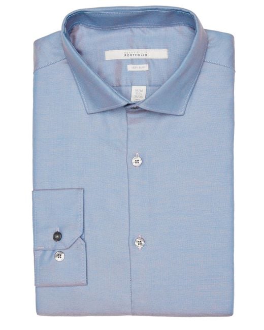 Perry Ellis Blue Very Slim Fit Solid Iridescent Dress Shirt for men