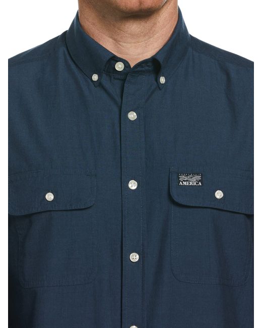 Perry Ellis Blue Cotton Washed Oxford Shirt for men