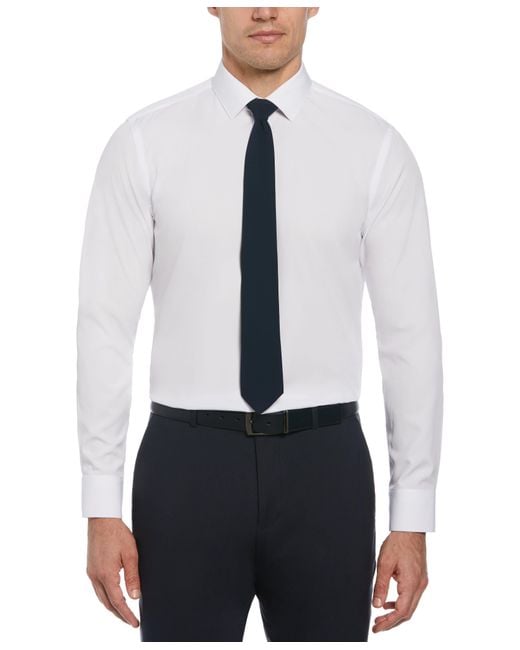 Perry Ellis White Slim Fit Total Stretch Performance Dress Shirt for men
