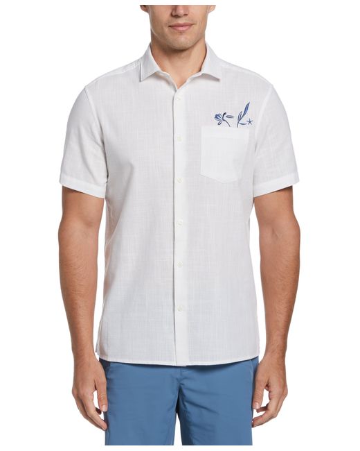 Perry Ellis White 'Cotton Slub Embroidered Motif Shirt for men
