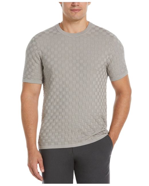 Perry Ellis Gray Square Pattern Crew Neck Sweater Shirt for men