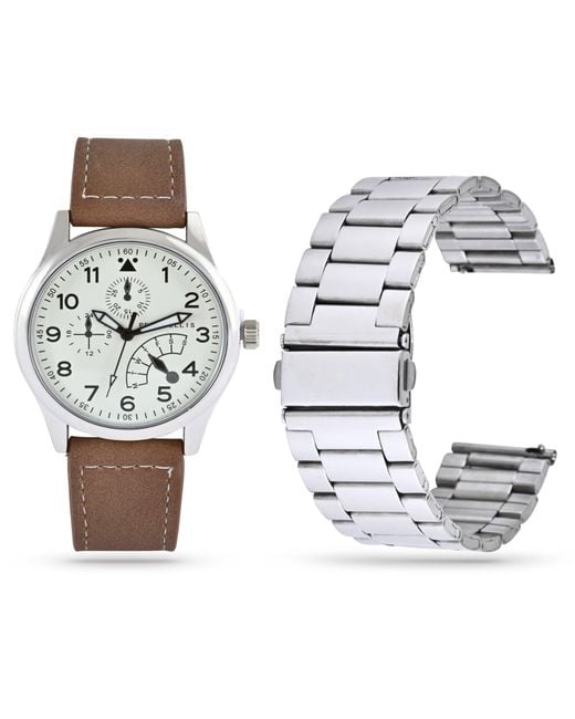 Perry Ellis White Interchangeable Strap Watch Gift Set for men