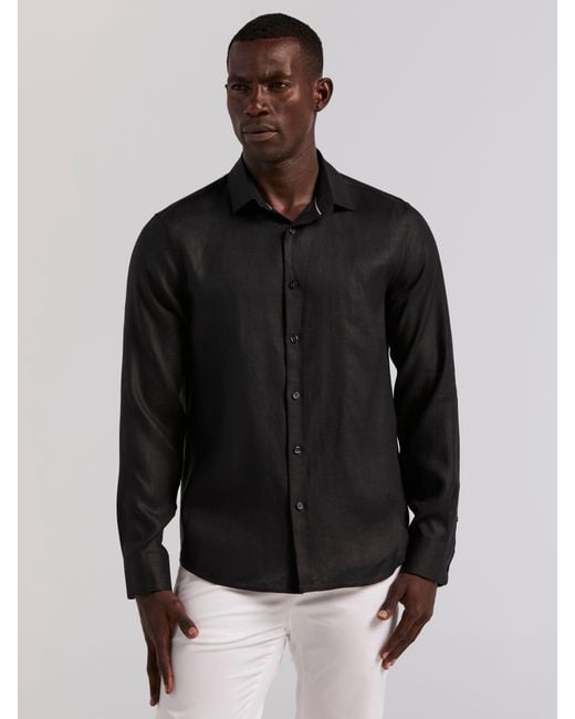 Perry Ellis Blue Linen Long Sleeve Shirt for men