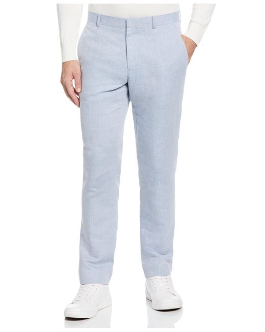 Perry Ellis Slim Fit Linen Blend Twill Flat Front Suit Pant in Blue for Men Lyst