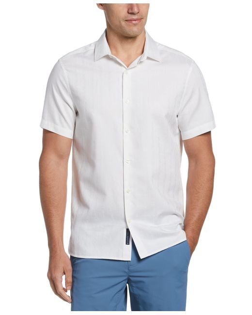 Perry Ellis White Floral Jacquard Shirt for men