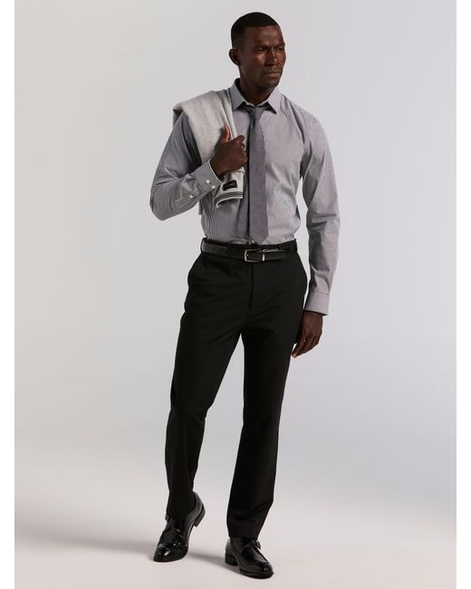 Perry Ellis Men's Gray Slim Fit Bengal Stripe Cotton Dress Shirt Perry Ellis Men's Gray Slim Fit Bengal Stripe Cotton Dress Shirt